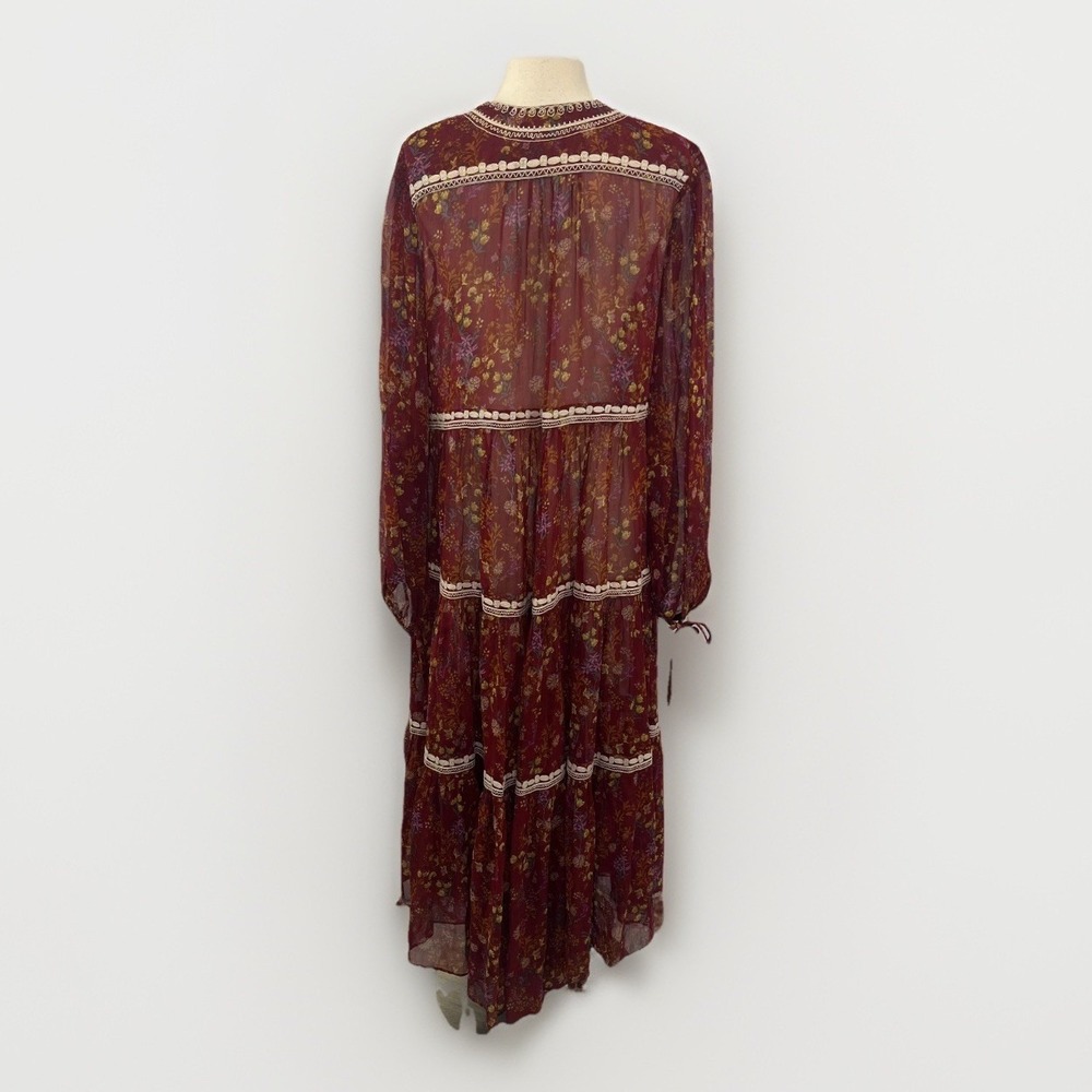 Free People Call On Me Dress Maxi Dress Sz S Embroidered Merlot Festival Boho - Picture 7 of 16